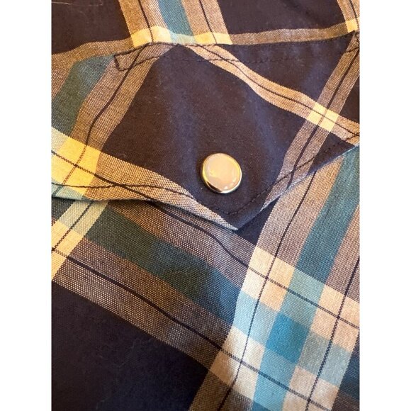 Wrangler Mens Western Plaid Shirt L Pearl Snap Button Long Sleeve Blue Cotton - Picture 3 of 5